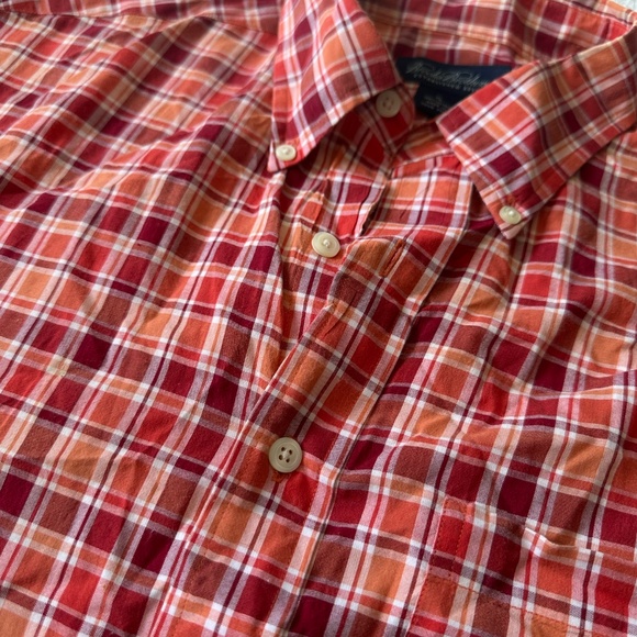 Brooks Brothers Red & Orange Plaid Short Sleeve Button-Down Shirt Size Medium - Picture 2 of 5